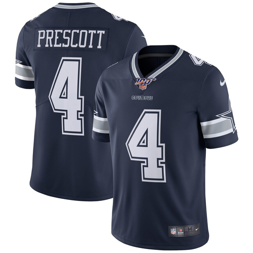 Men's Dallas Cowboys 100th #4 Dak Prescot Navy Vapor Untouchable Limited Stitched NFL Jersey